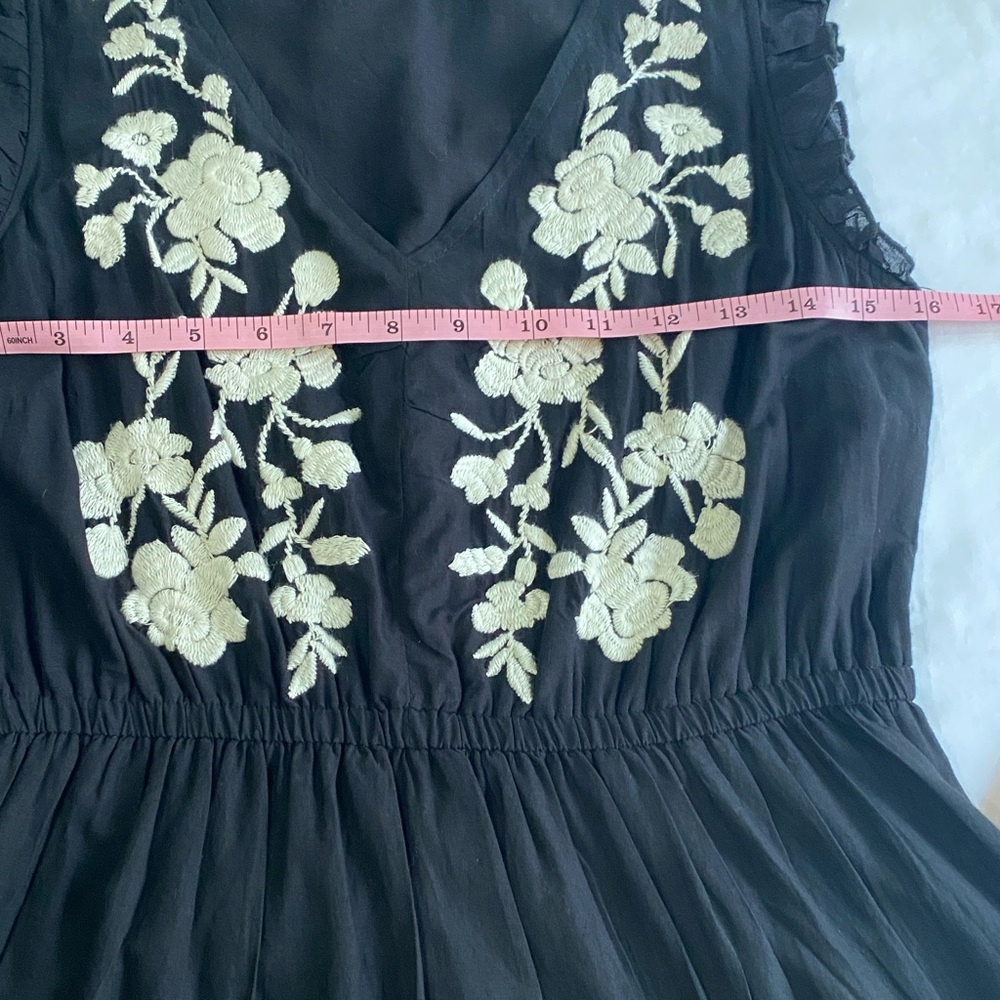 LUCKY BRAND Black White Floral Embroidered Tiered Sleeveless Boho Midi Dress S - Picture 8 of 10